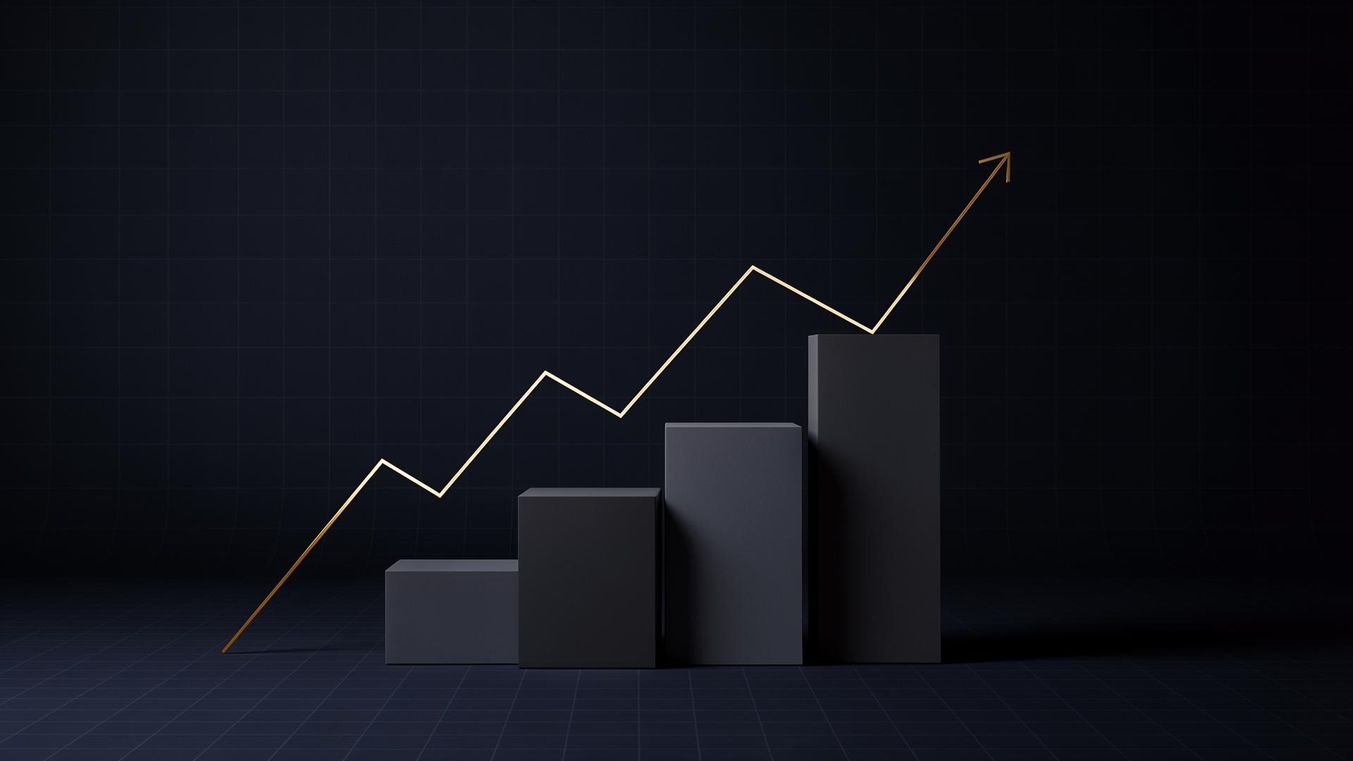 Representação conceitual do crescimento empresarial sem estrutura, com elementos corporativos e gráficos discretos.